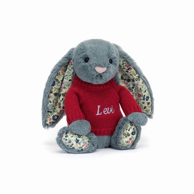 Jellycat Blossom Dusky Blue Konijn with Red Jumper | WF1648053